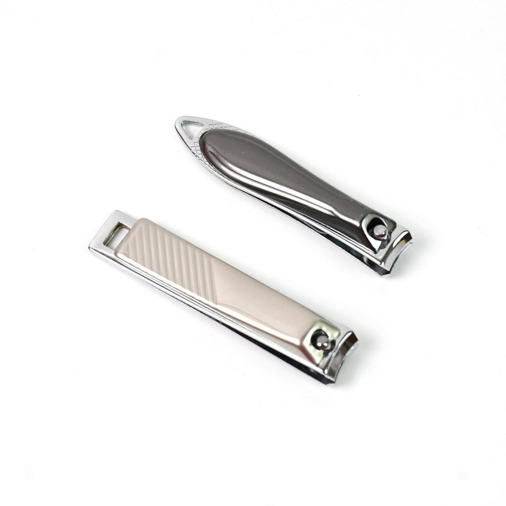 Close-up of the durable stainless steel folding nail clippers with a built-in nail file.