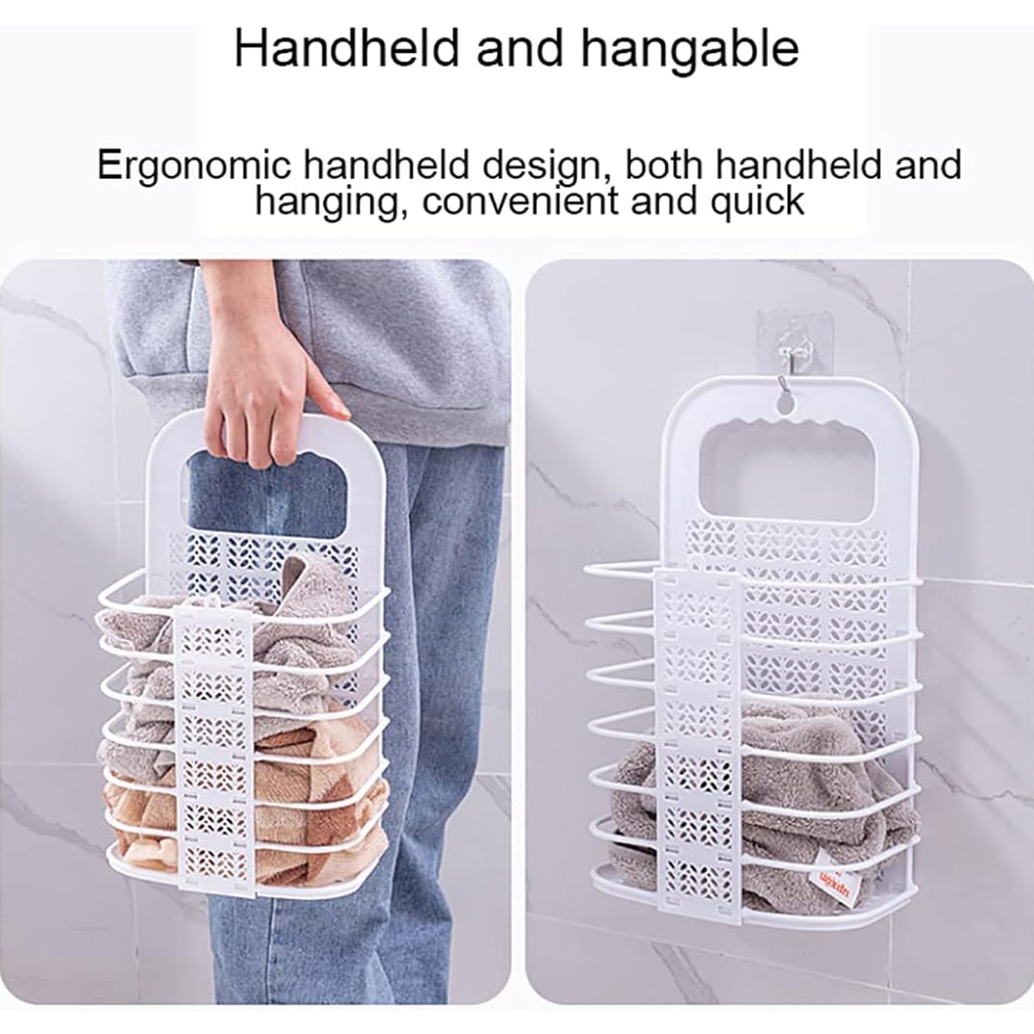 Wall-mounted clothes hanger and dirty clothes basket for efficient laundry management.