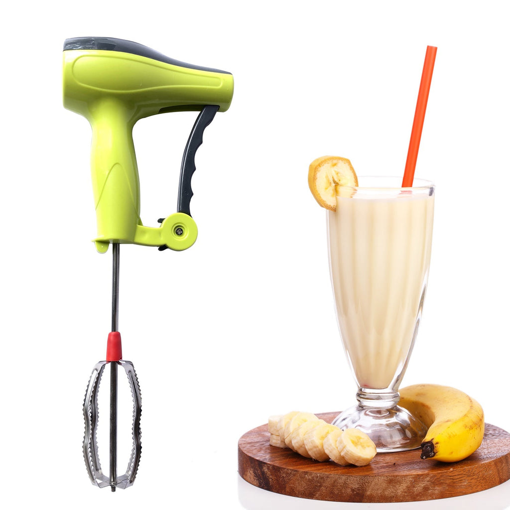 A manual hand blender efficiently mixing ingredients in a bowl.