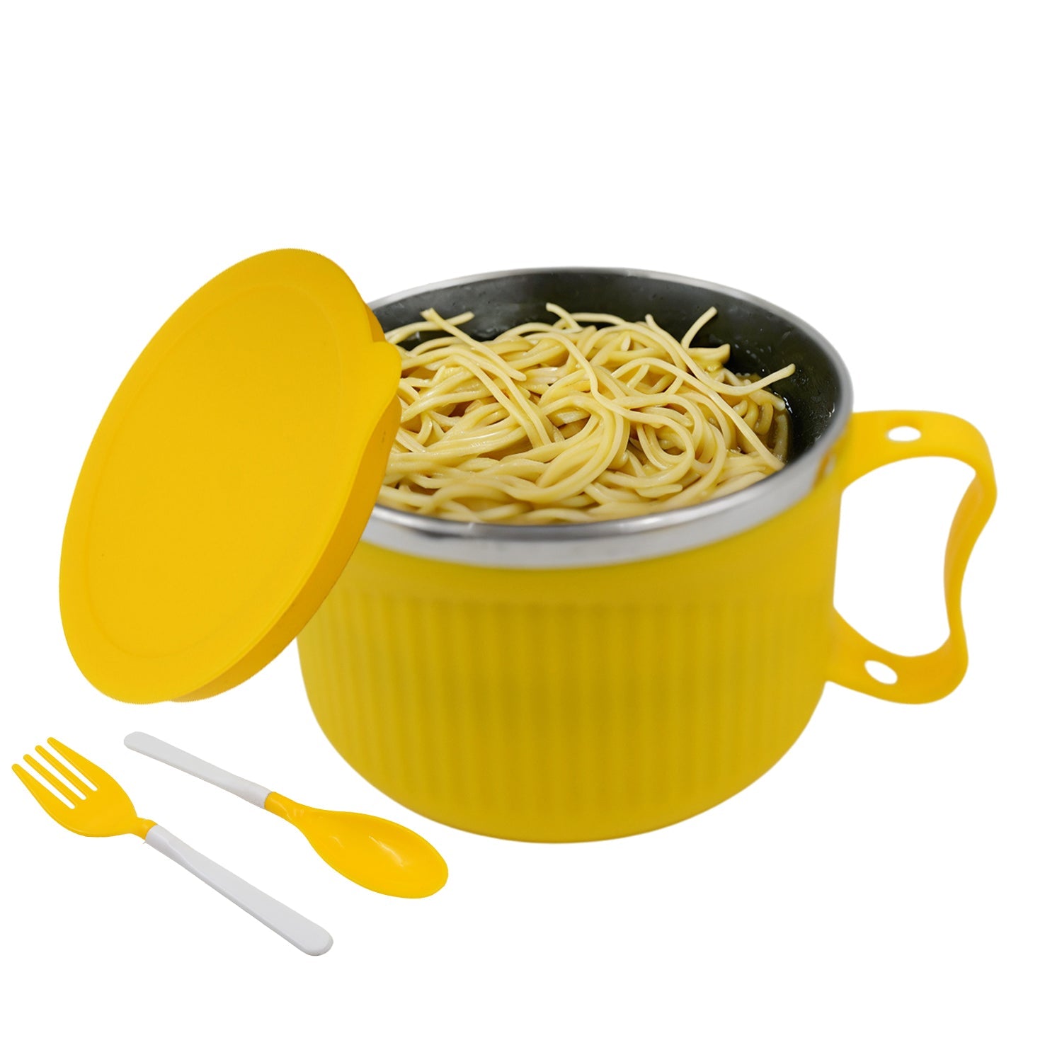 Close-up of the durable lid and handle of the versatile soup bowl, designed for easy carrying.