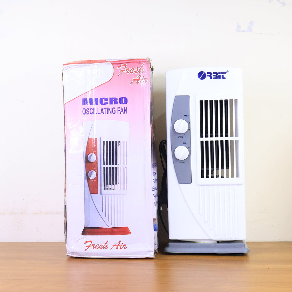 Top view of Orbit micro oscillating tower fan with control panel