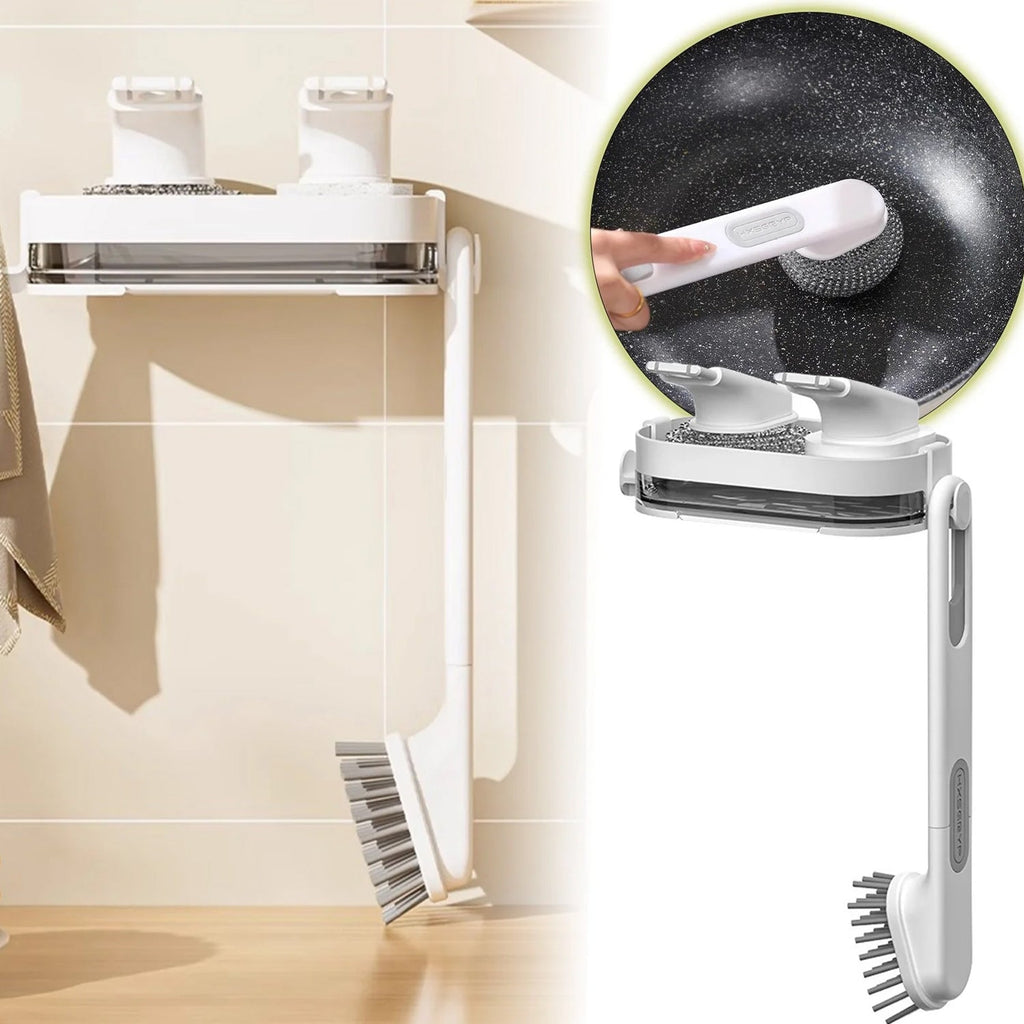 Wall mounted kitchen scrub brush and organizer set for cleaning