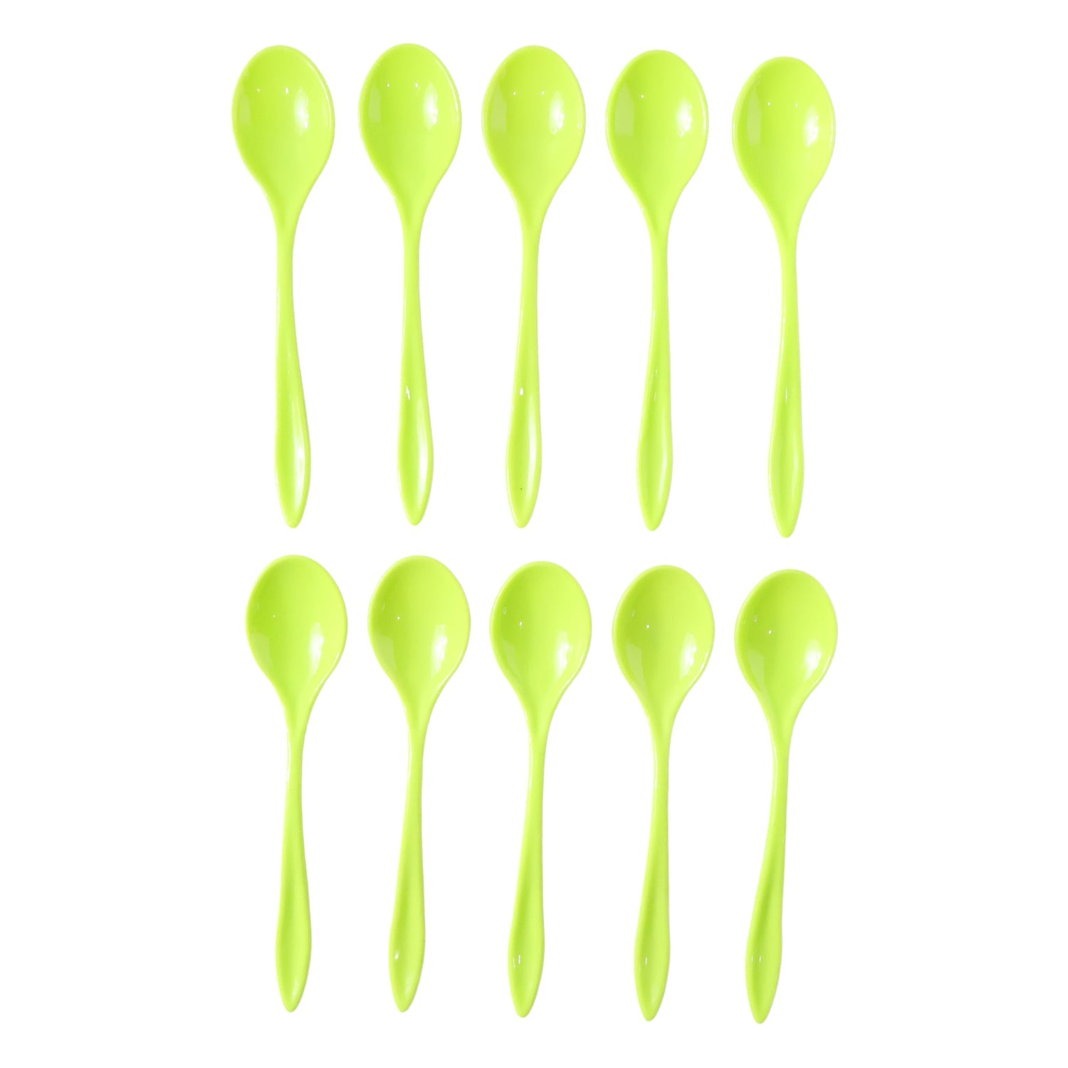 Side profile of a durable plastic spoon, ideal for everyday meals.