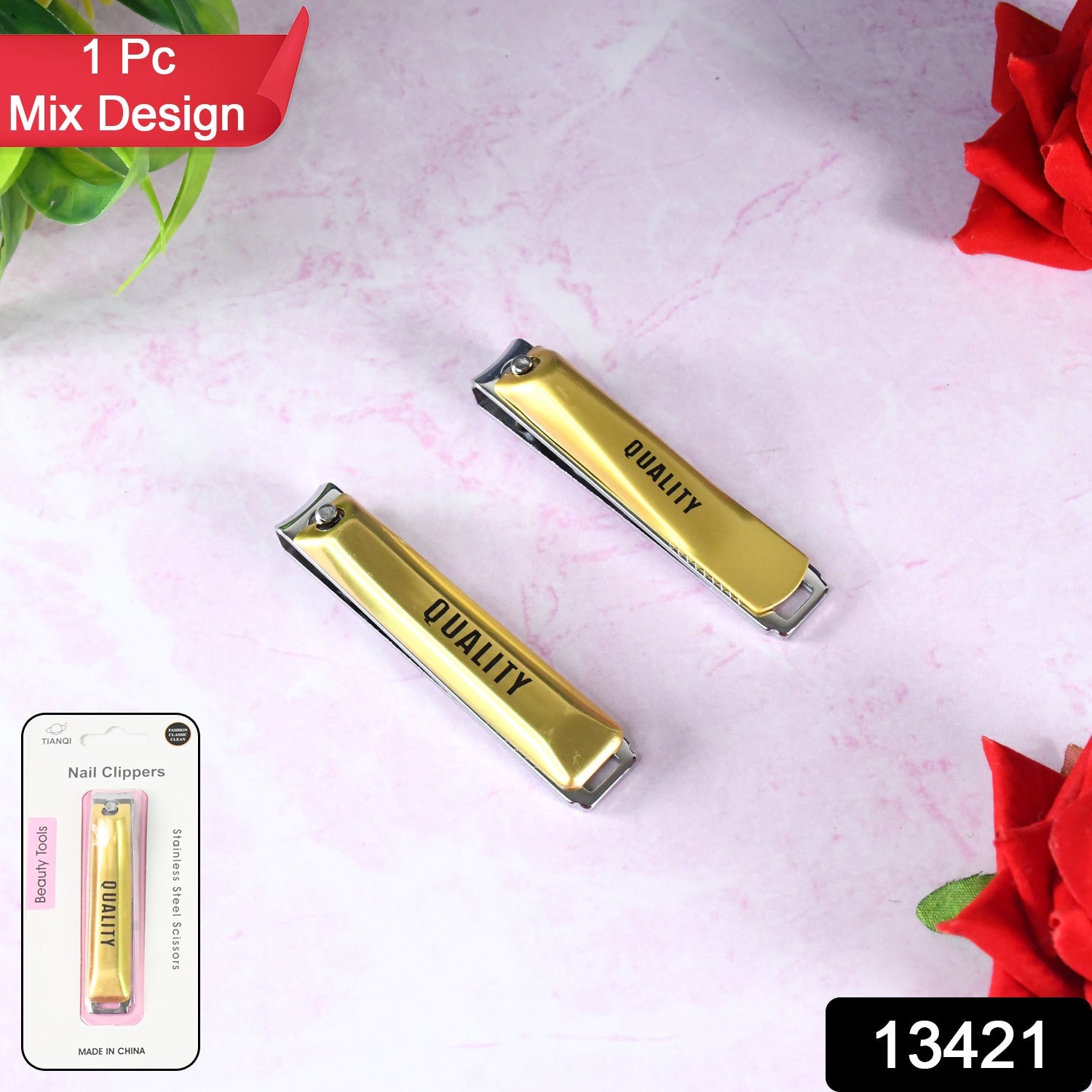 AuriGlam folding nail clippers opened, showcasing its sharp, precise stainless steel blades.