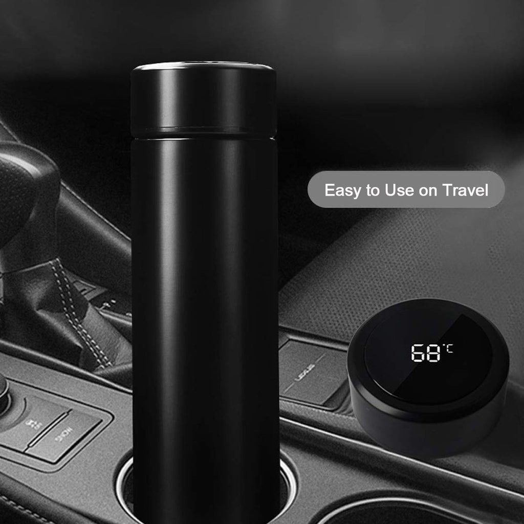 Side view of the smart temperature display water bottle.