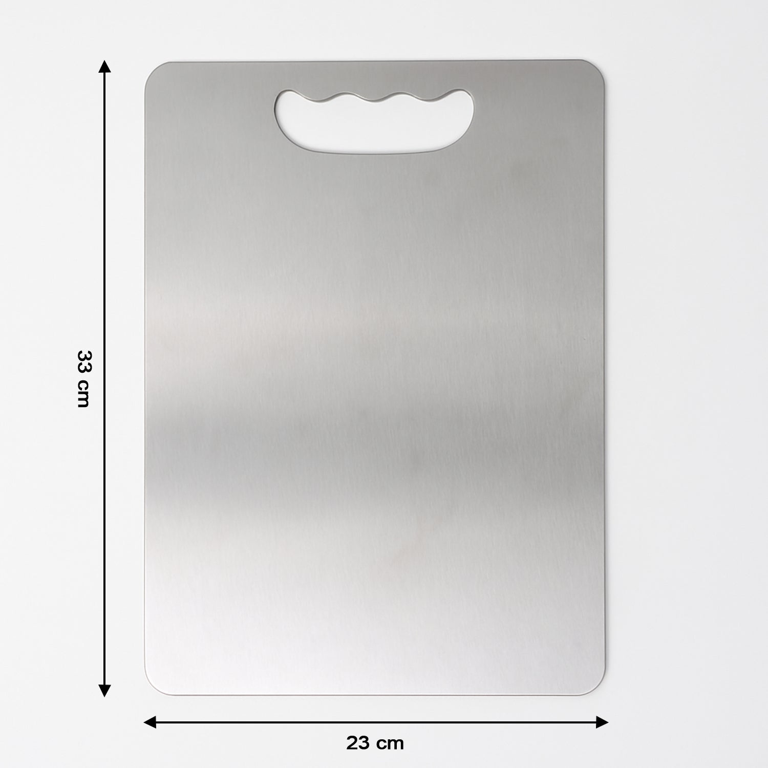 Kitchen chopping board showing sleek brushed steel finish