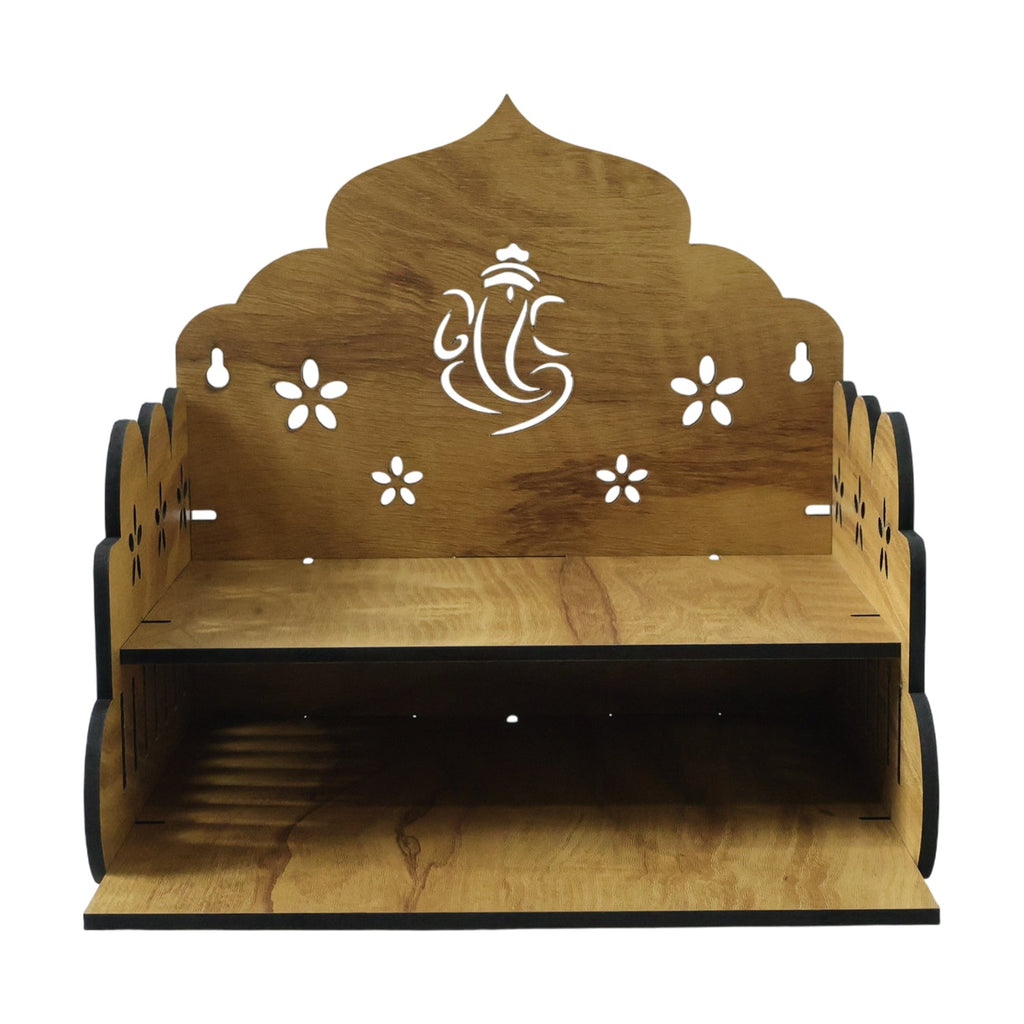 Traditional wooden mandir stand showcasing fine craftsmanship