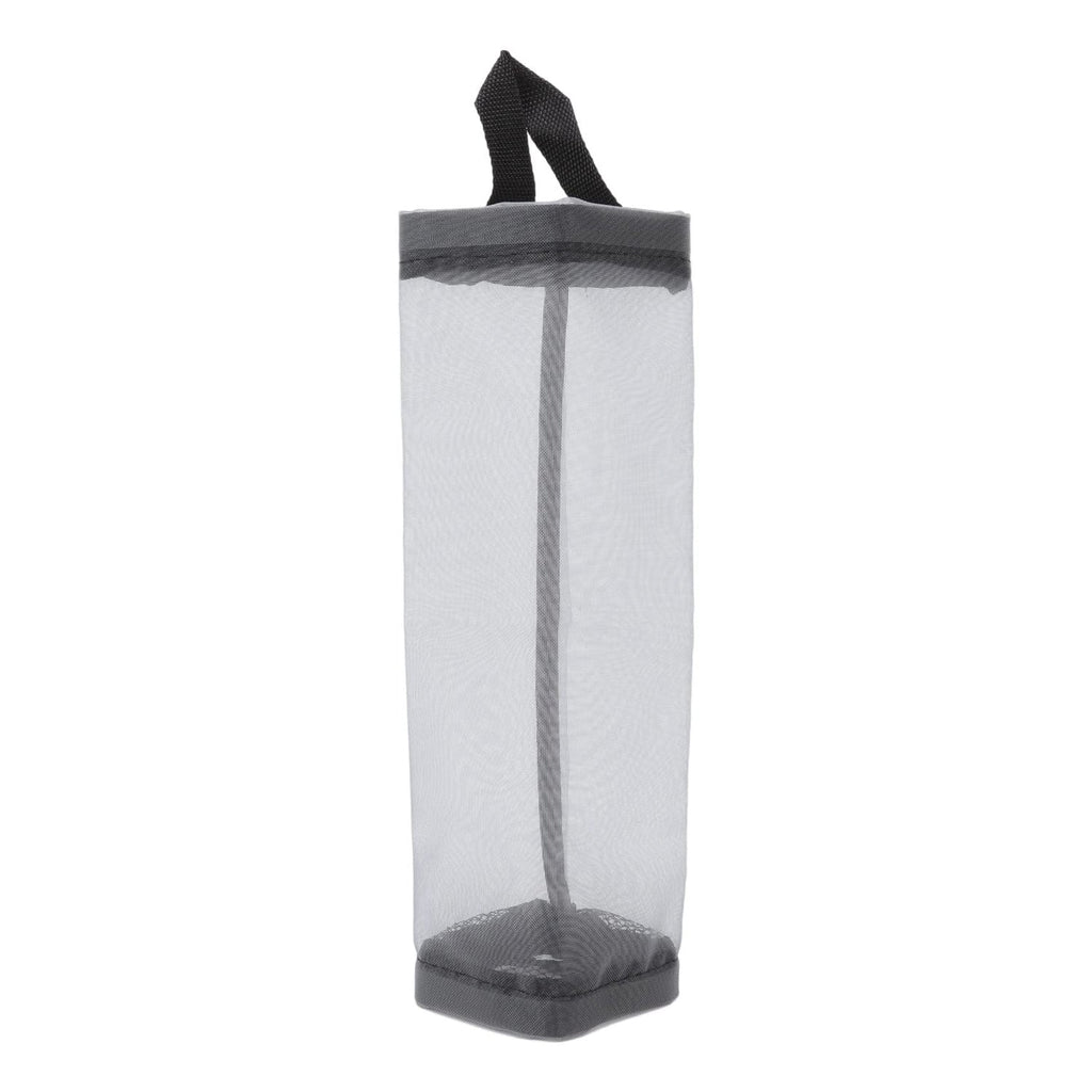 Close-up of the hanging waste bag holder's handle securely attached to a kitchen hook.