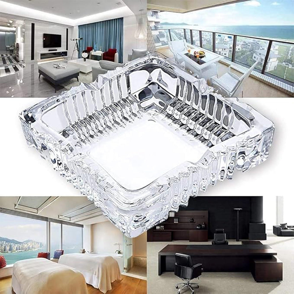Close-up of the sturdy base and clear glass material of the ashtray.