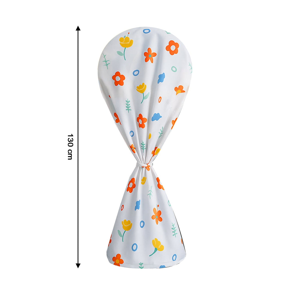 Flower-printed fabric fan cover folded neatly