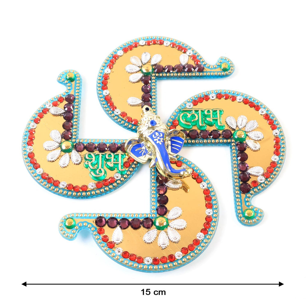Traditional Swastik Shubh Labh wall hanging with detailed decorative accents