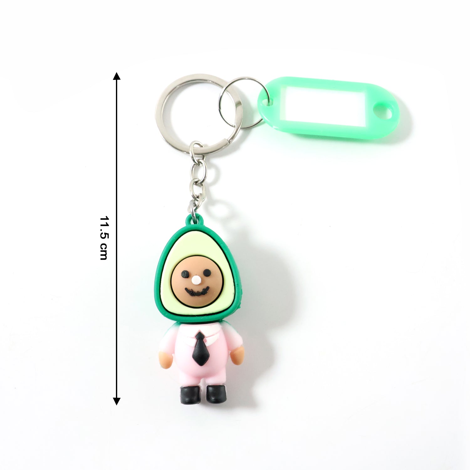 Avocado keychain showing cartoon figure and name tag for easy identification