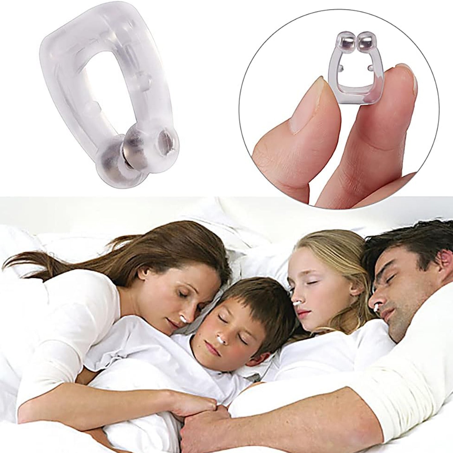 Silicone anti-snore nose clip with its compact mirror lid case.