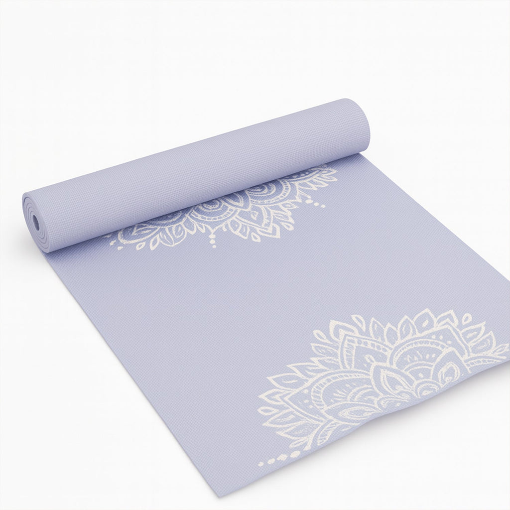 Designer yoga mat with colorful mandala print and cushioning