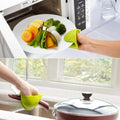 Bright red silicone heat resistant potholder with a textured grip.