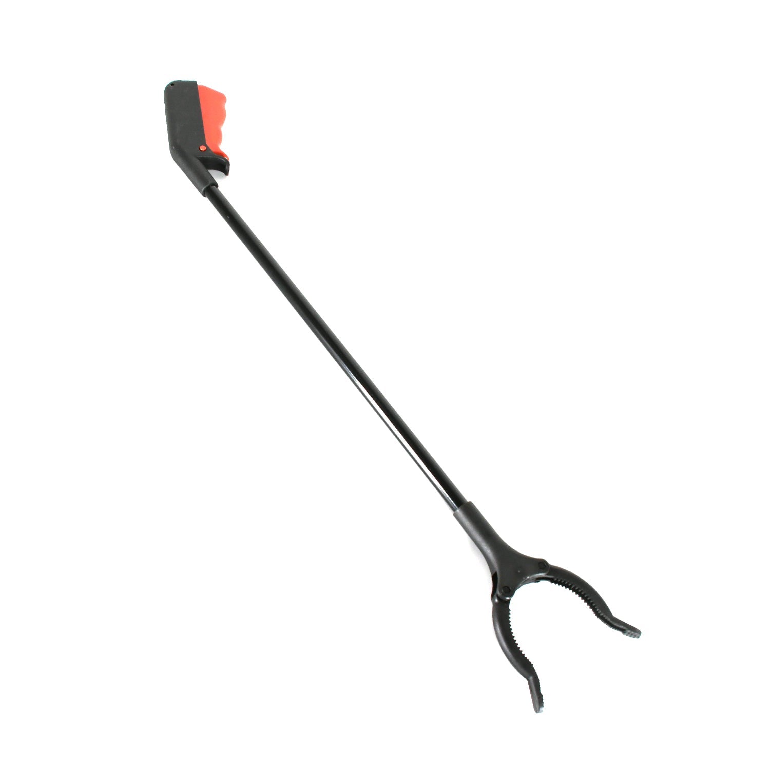 Detail of the rotating grip arm on the extra long trash picker.