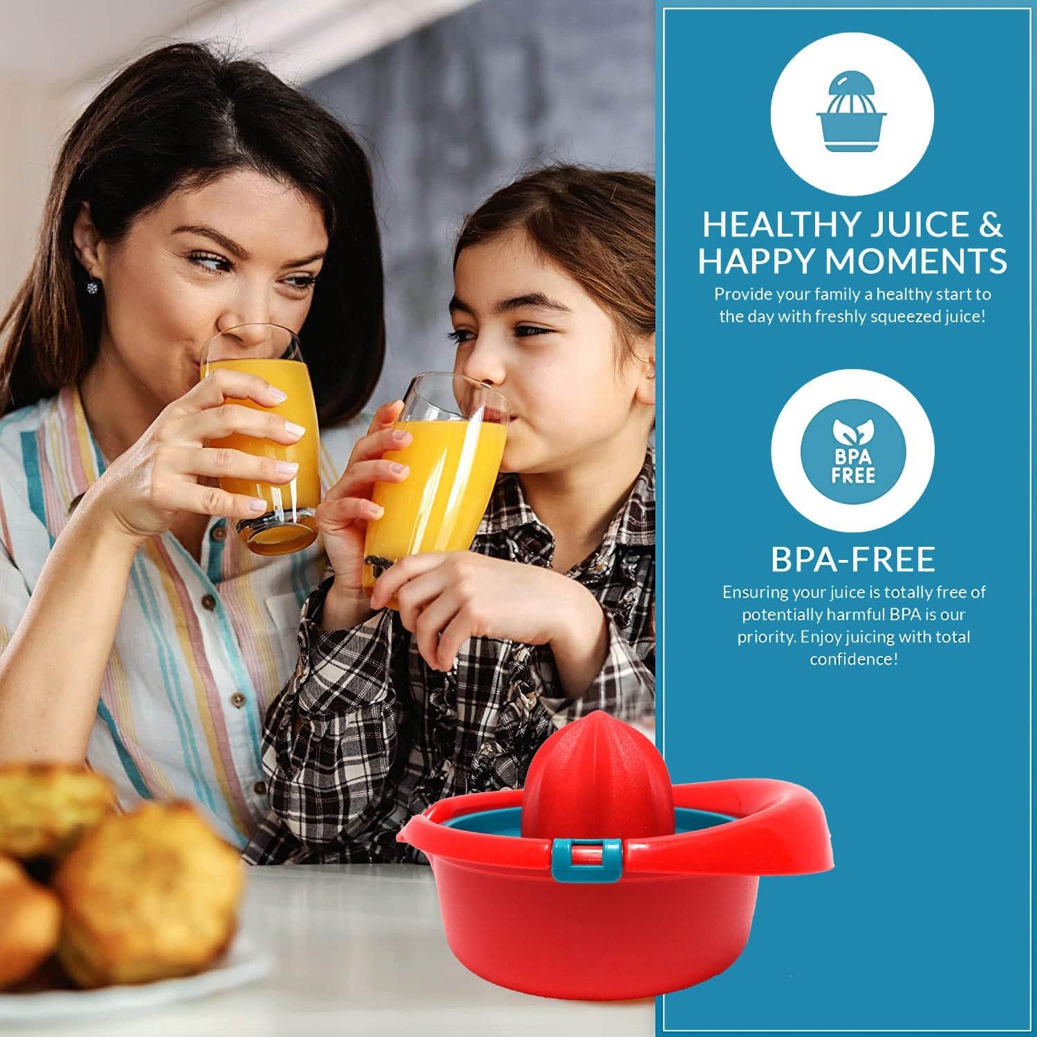 Portable fruit juicer displayed, highlighting its compact and sturdy build.