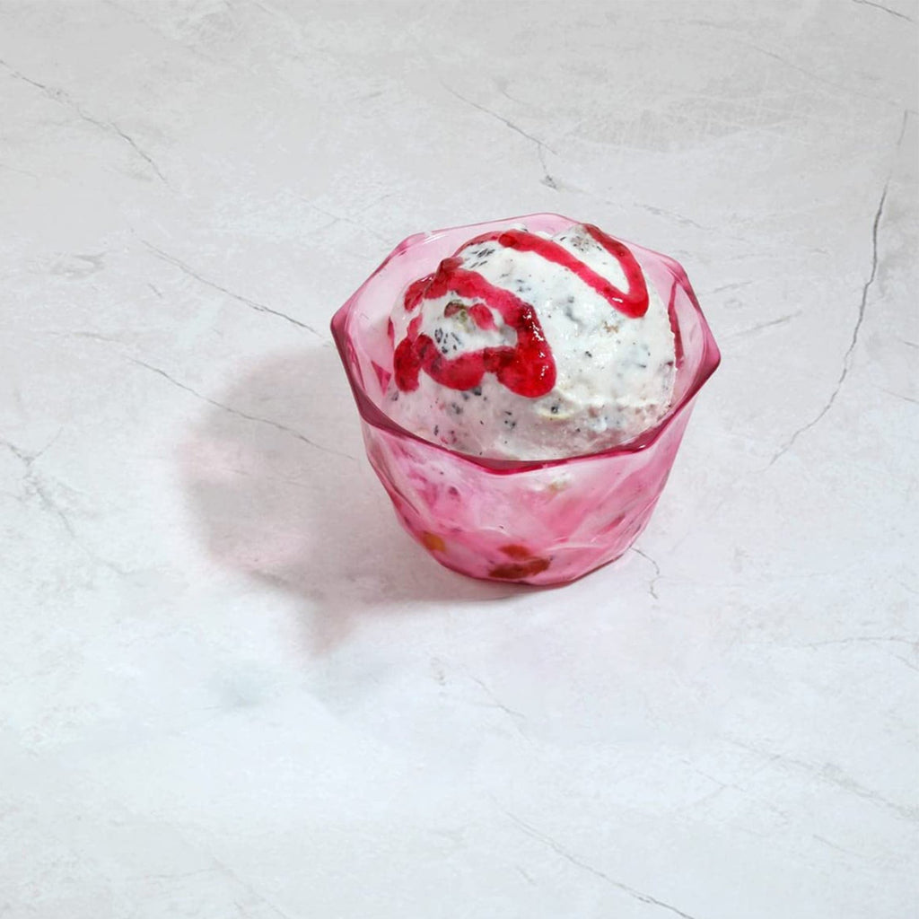Clear plastic dessert bowls, ready for serving sweet treats.