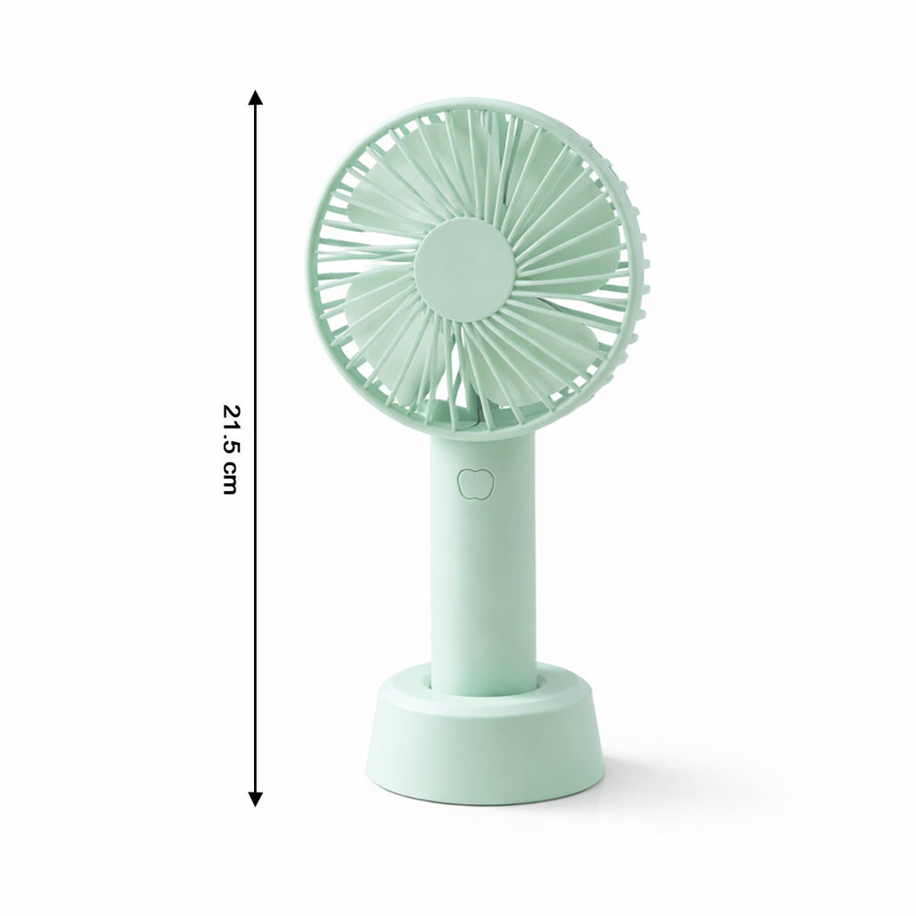 View of the portable fan's battery compartment, indicating it's a rechargeable fan.