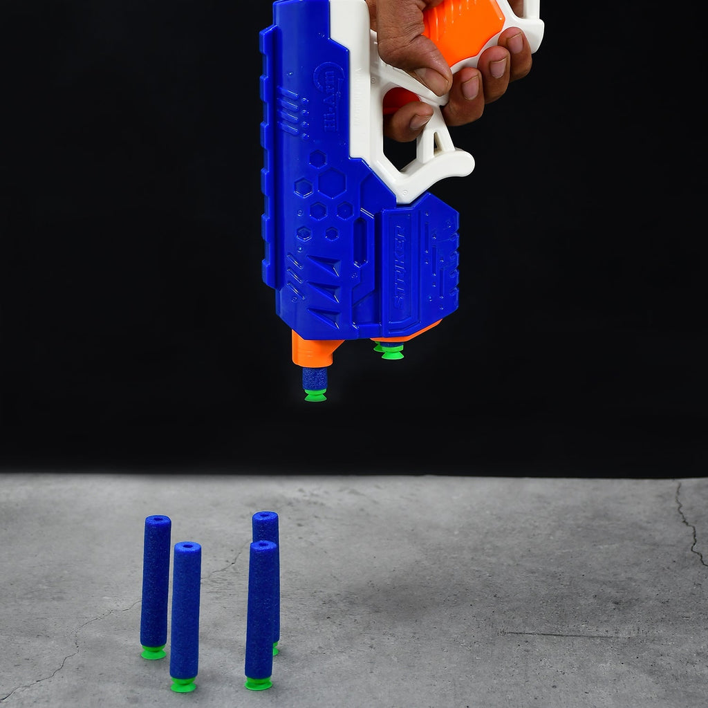 Close-up of the durable ABS plastic build of the foam bullet gun.