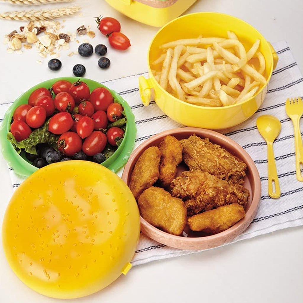 Top view of the circular burger lunch box, highlighting its unique design.