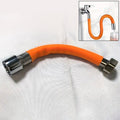 Flexible water tap extender installed on a kitchen faucet, showing its bendable design.
