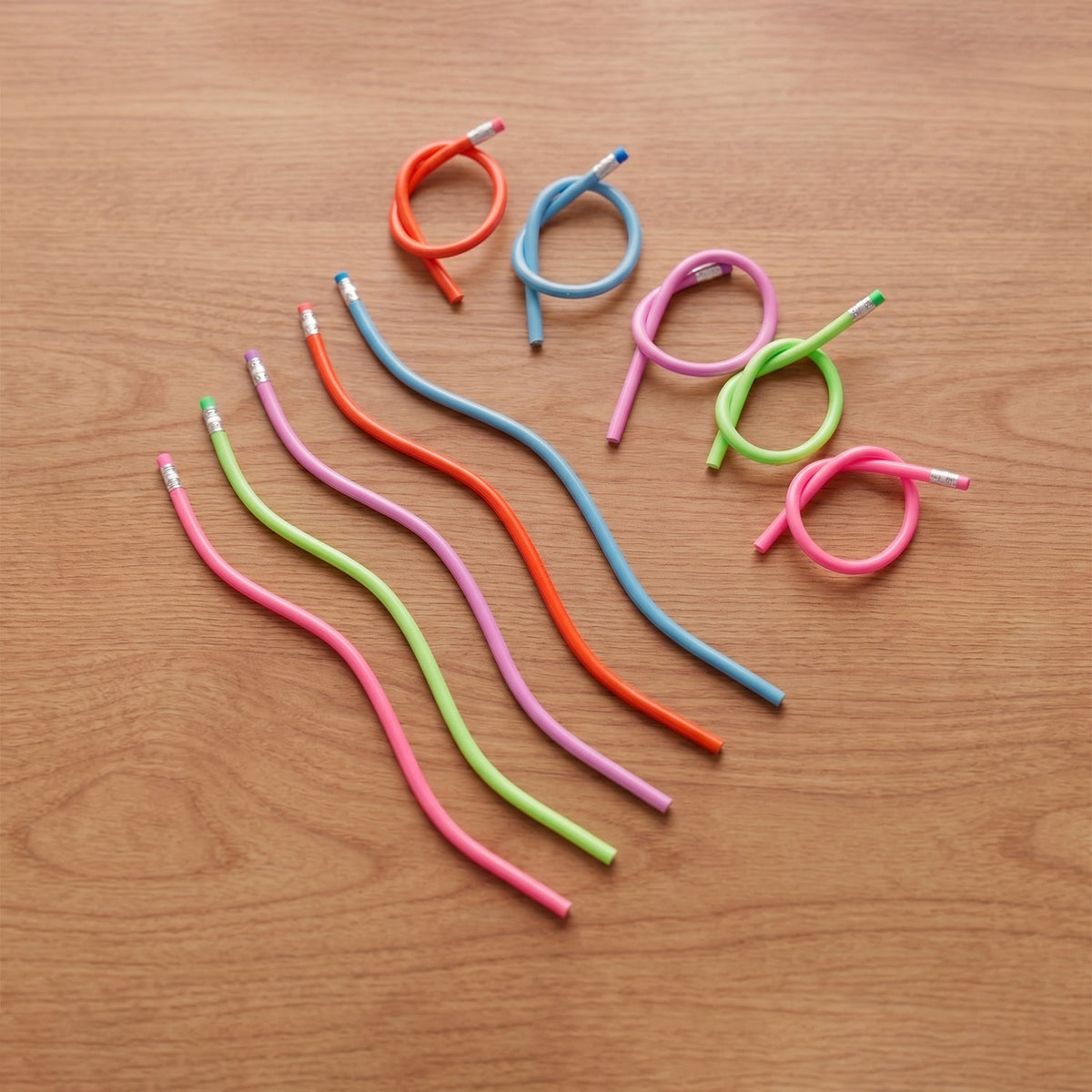 Lifestyle image of kids using flexible bendy pencils