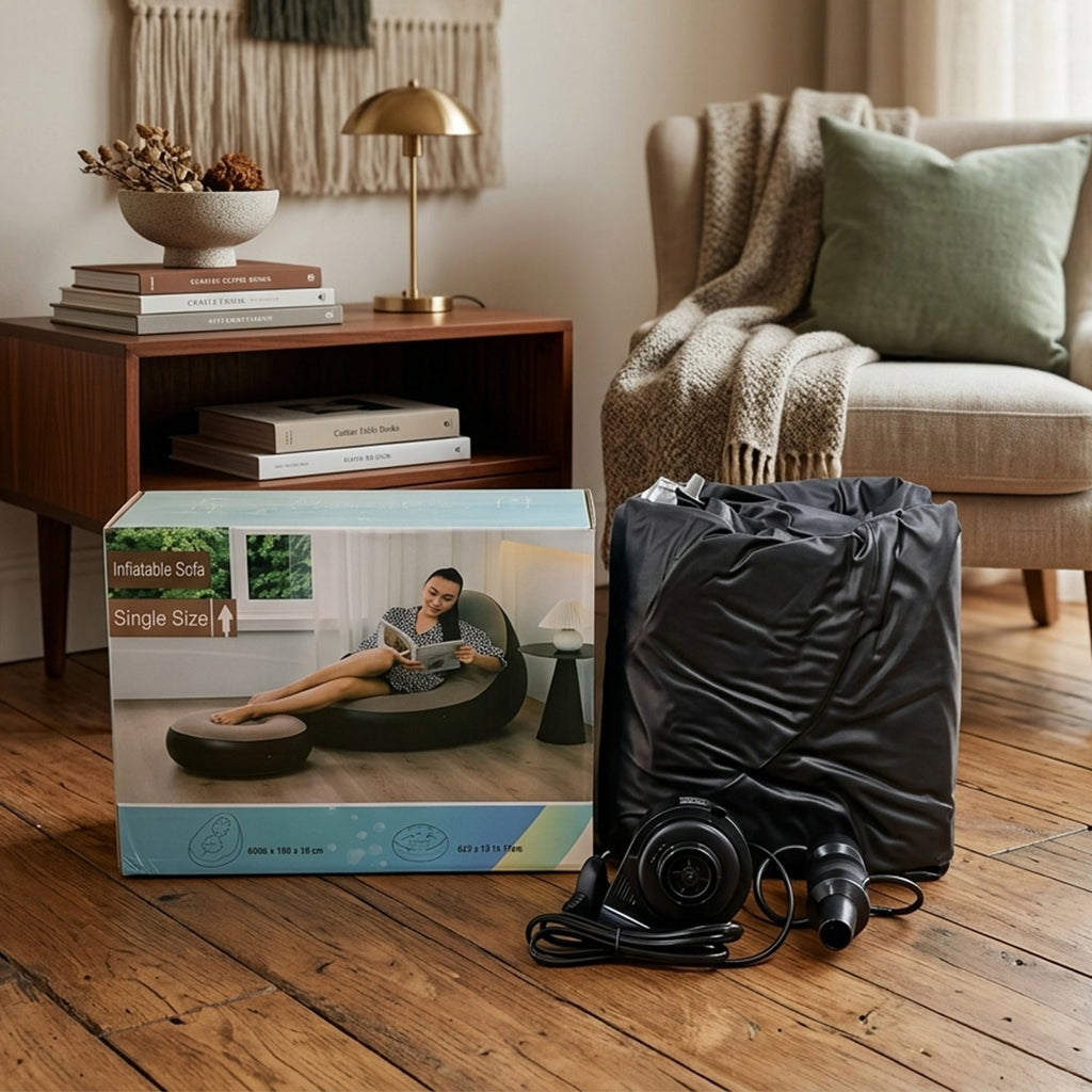 Inflatable air sofa chair with electric pump for quick setup