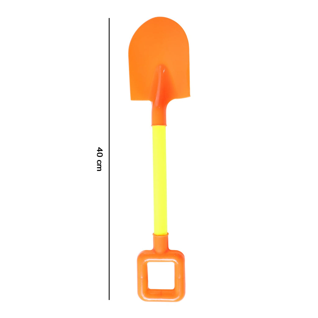 Kids plastic shovel resting on sand outdoors under sunlight