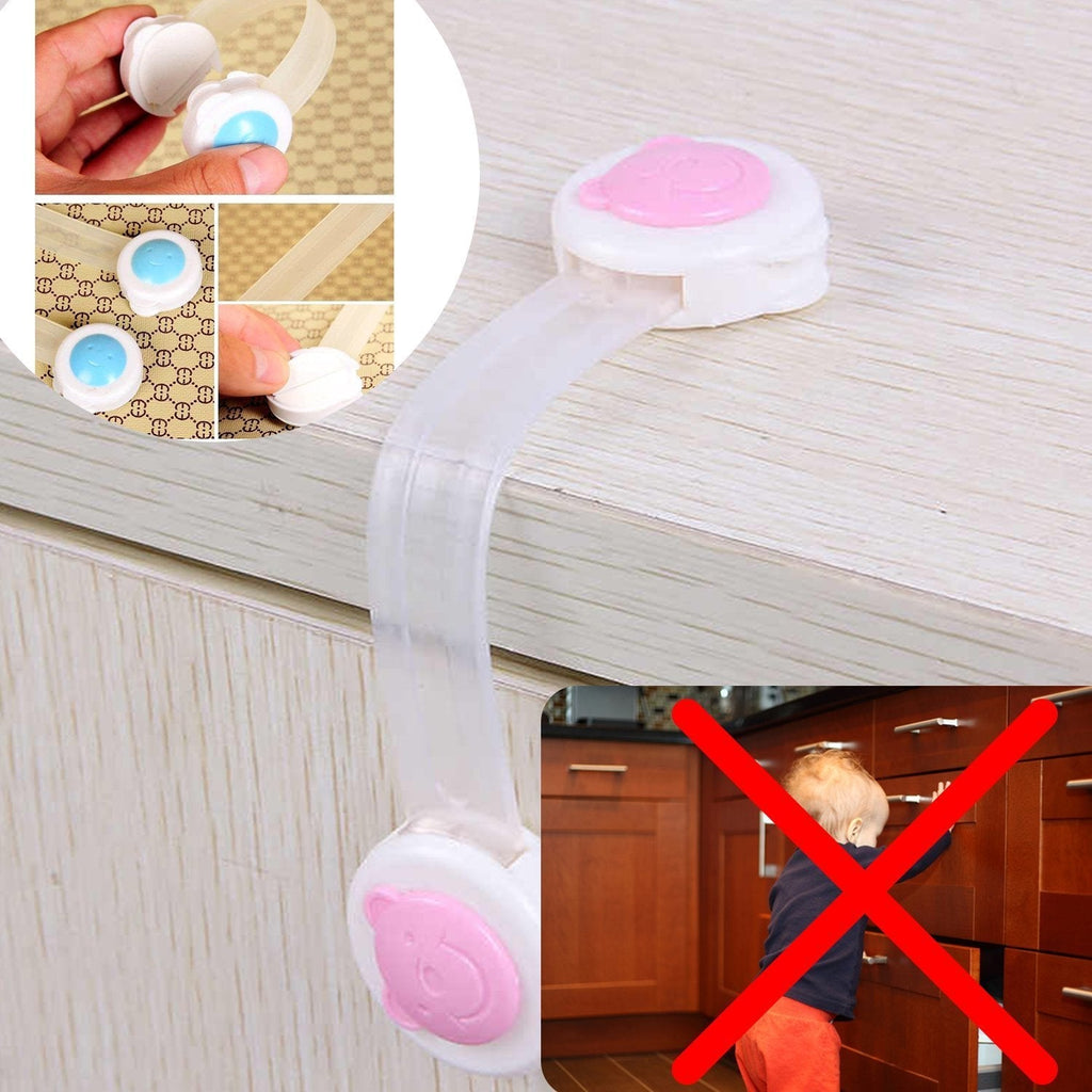 Baby Safety Strap Lock effectively used as a drawer lock, keeping dangerous items out of reach.