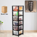 Front view of 6-layer modular plastic drawer storage cabinet showing transparent drawers