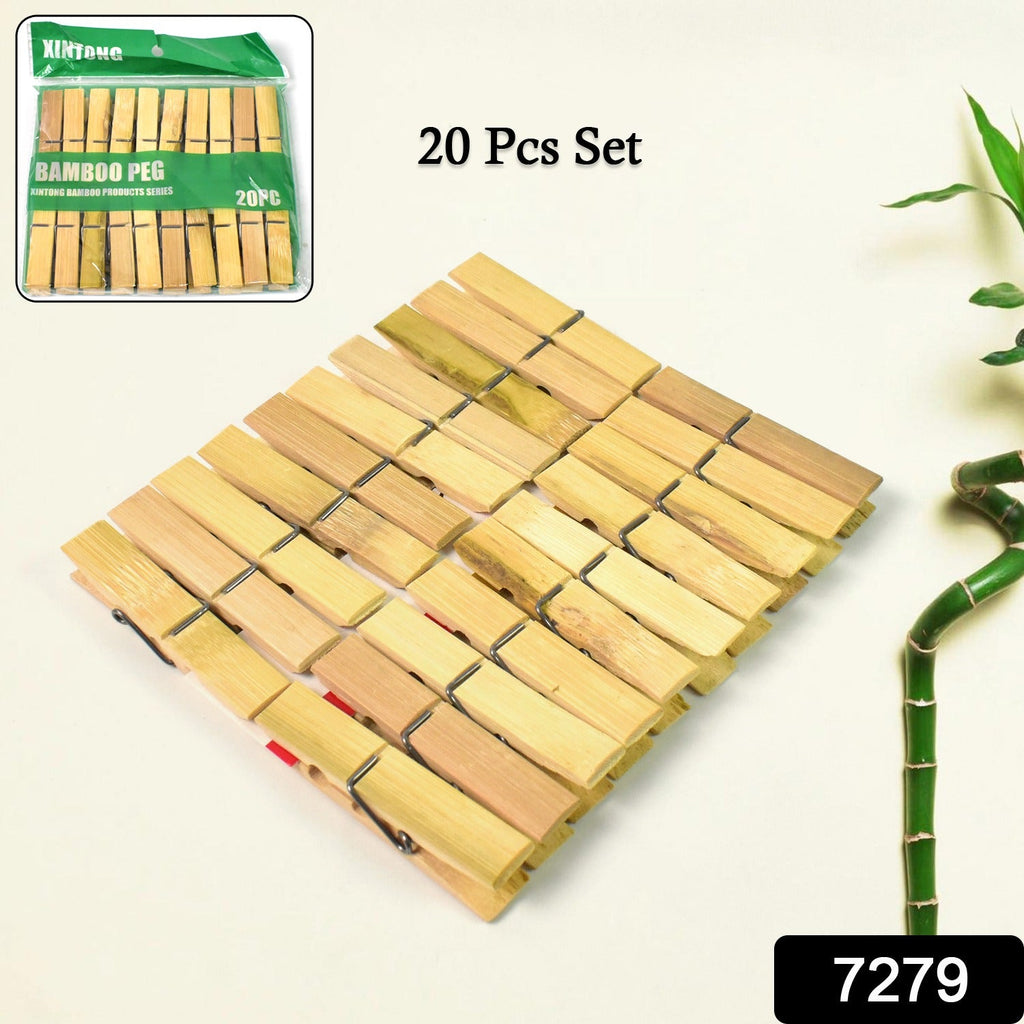 Close-up of a neatly stacked pack of 20 eco-friendly bamboo cloth clips.