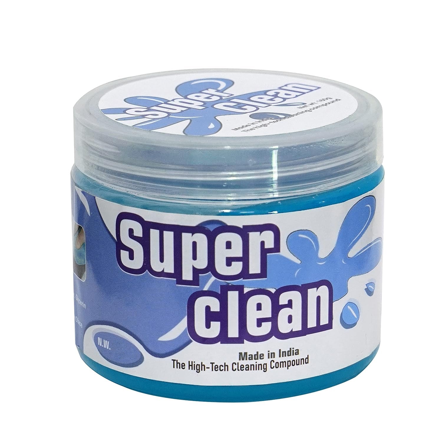 Vibrant blue Super Clean Magic Gel displayed on a clean white surface, highlighting its texture.