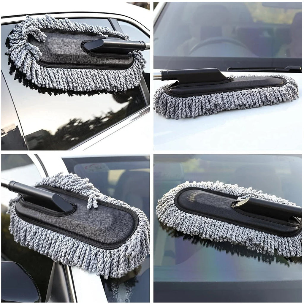 Product packaging for the Velvet Wheels Car Dust Brush, highlighting its features and benefits.