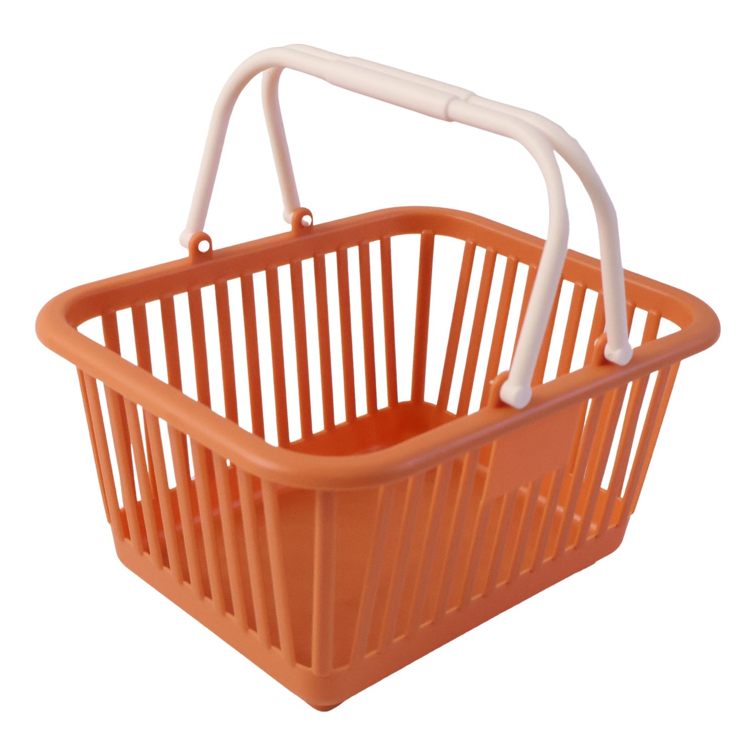 White background showing the orange plastic storage basket
