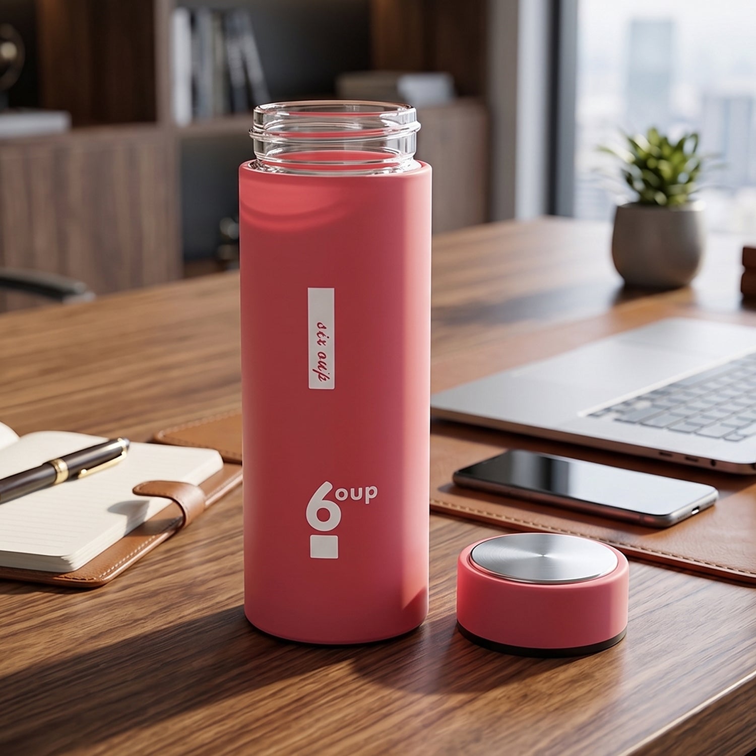 400ml glass water bottle with silicone sleeve on white background