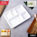 Set of 5-compartment microwave and freezer safe compostable lunch plates displayed