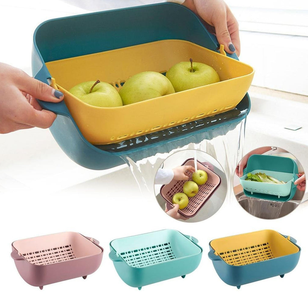 Close-up of the rotatable strainer's holes, efficiently draining water.