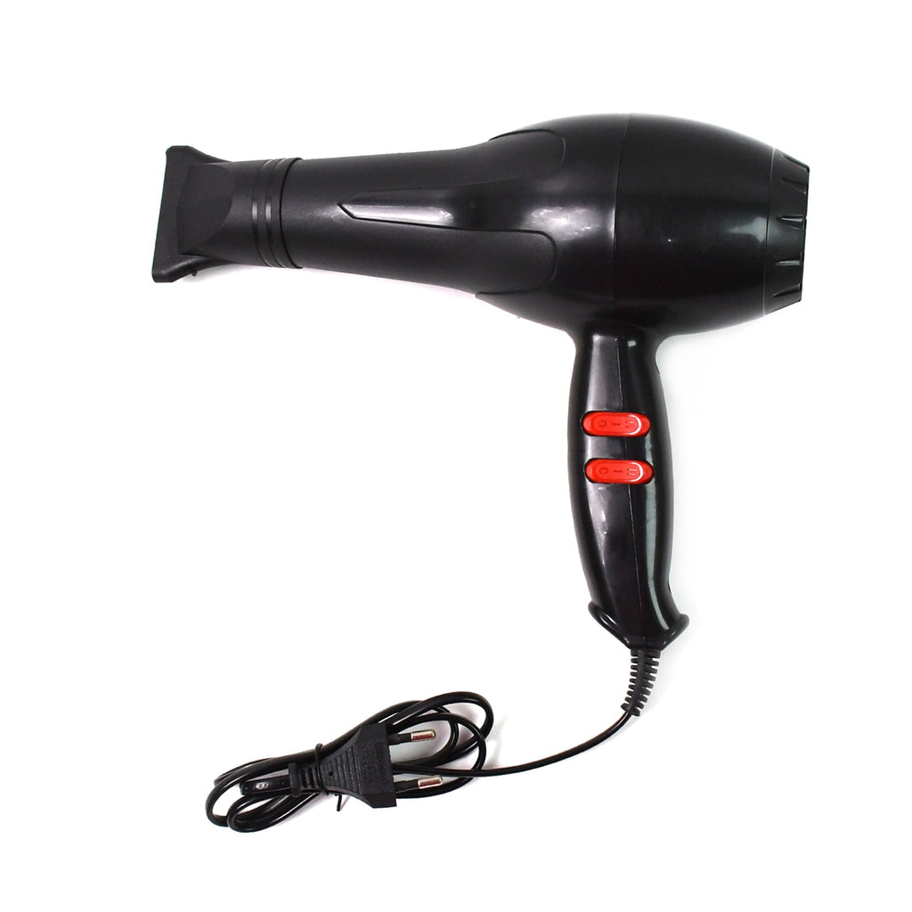 Professional hair dryer with nozzle attachment on a white background.