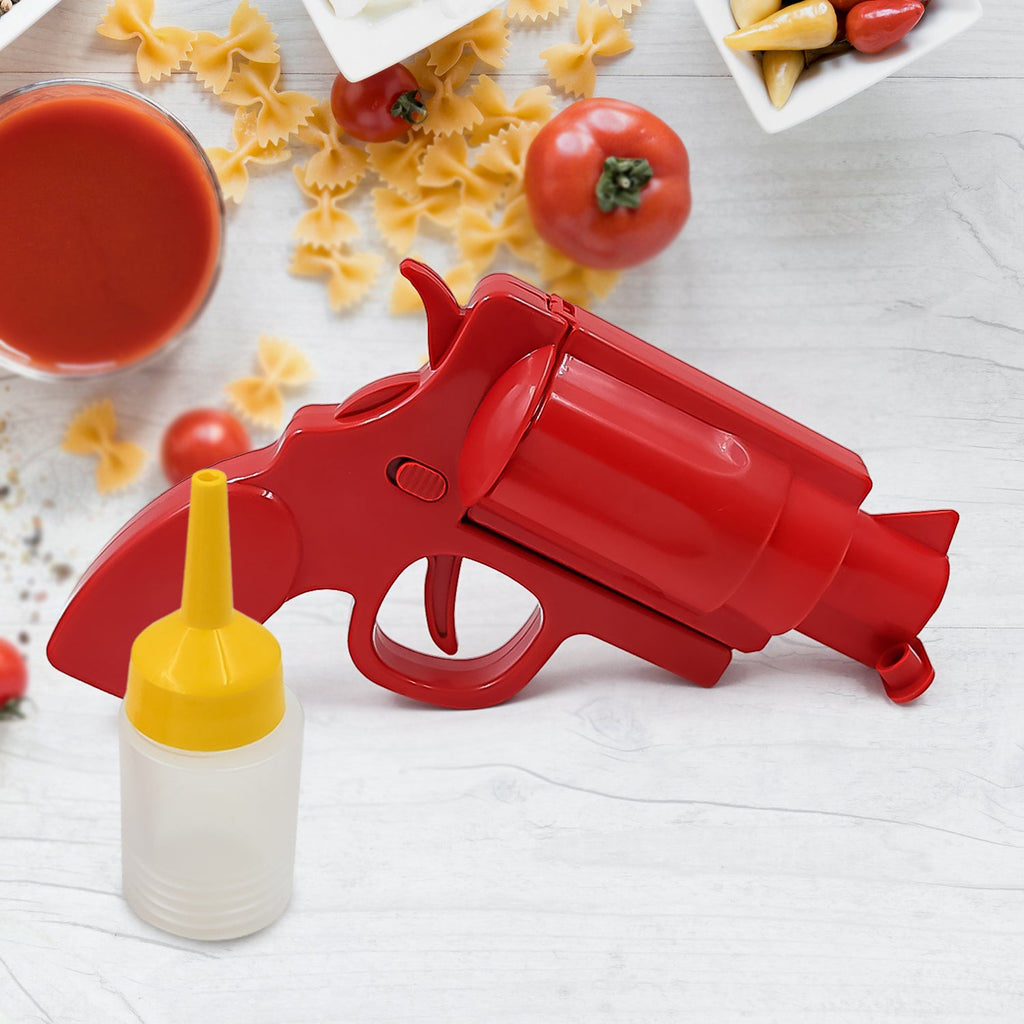 Red ketchup dispenser gun bottle for kitchen sauces