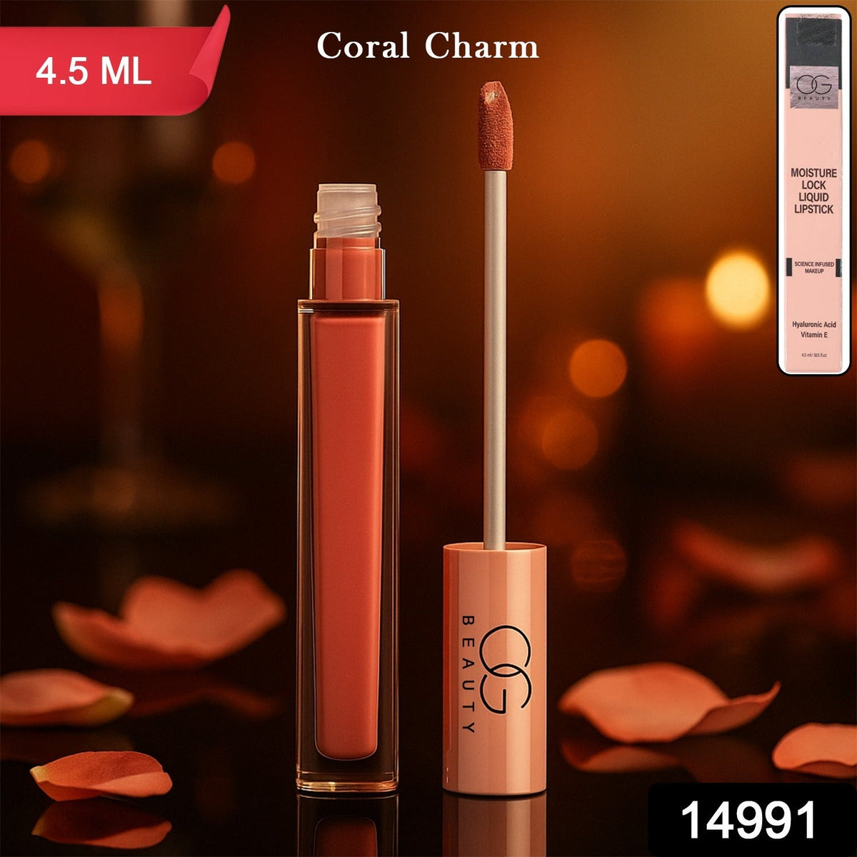 OG Beauty Moisture Lock Coral Charm lip color in liquid lipstick form