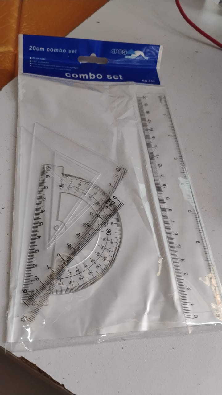 Compact plastic geometry set with triangle ruler and protractor for easy portability