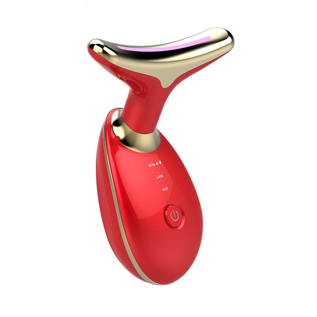 Electric face massager displaying various LED light therapy modes