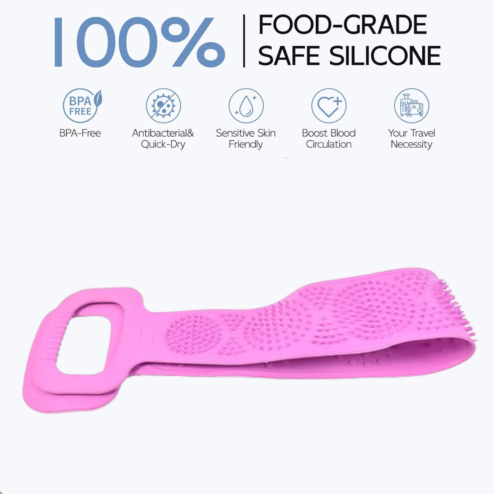 Double-sided silicone body wash belt for exfoliating skin.
