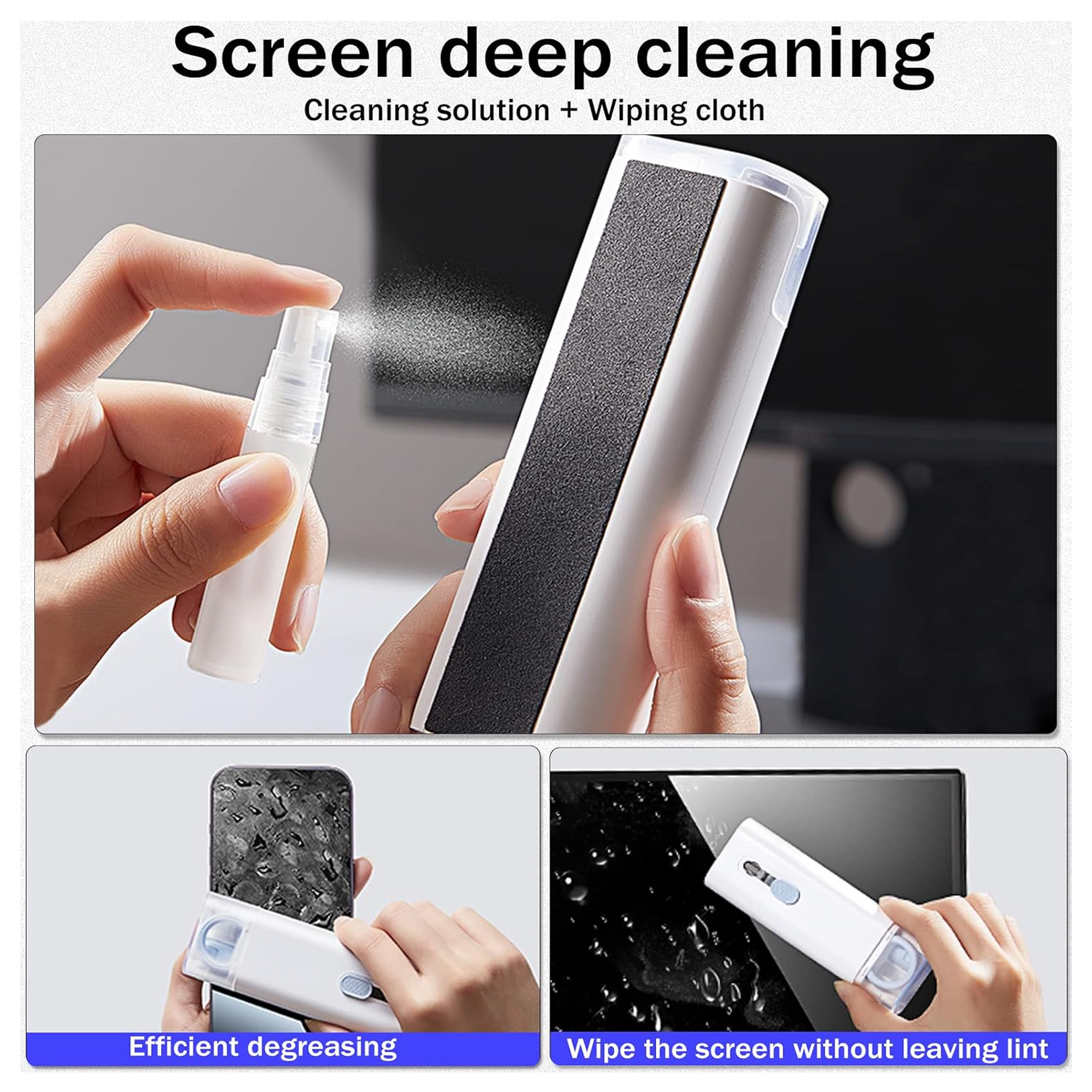 Person using the Electronic Cleaner Kit to clean a laptop keyboard and screen, showcasing multi-device cleaning.