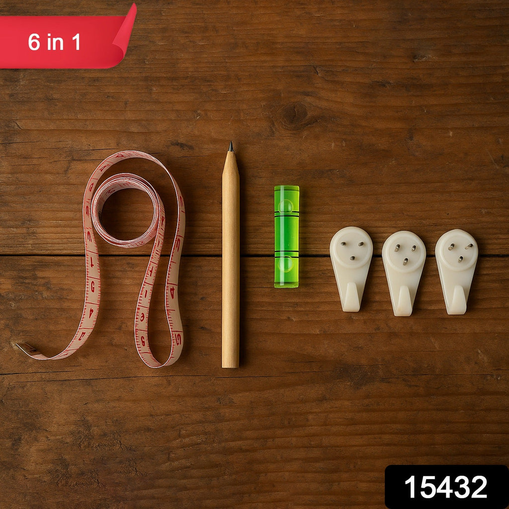 Compact components of wall hanging tool kit including tape and level