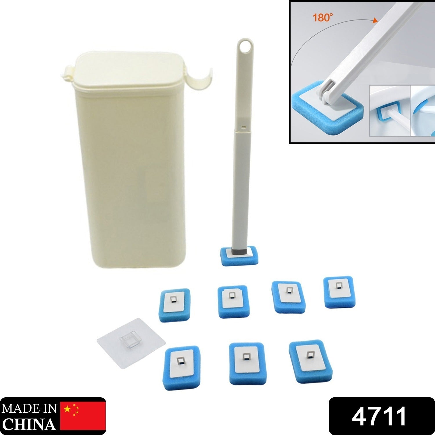 Ergonomic toilet wand with disposable cleaning sponge in use.