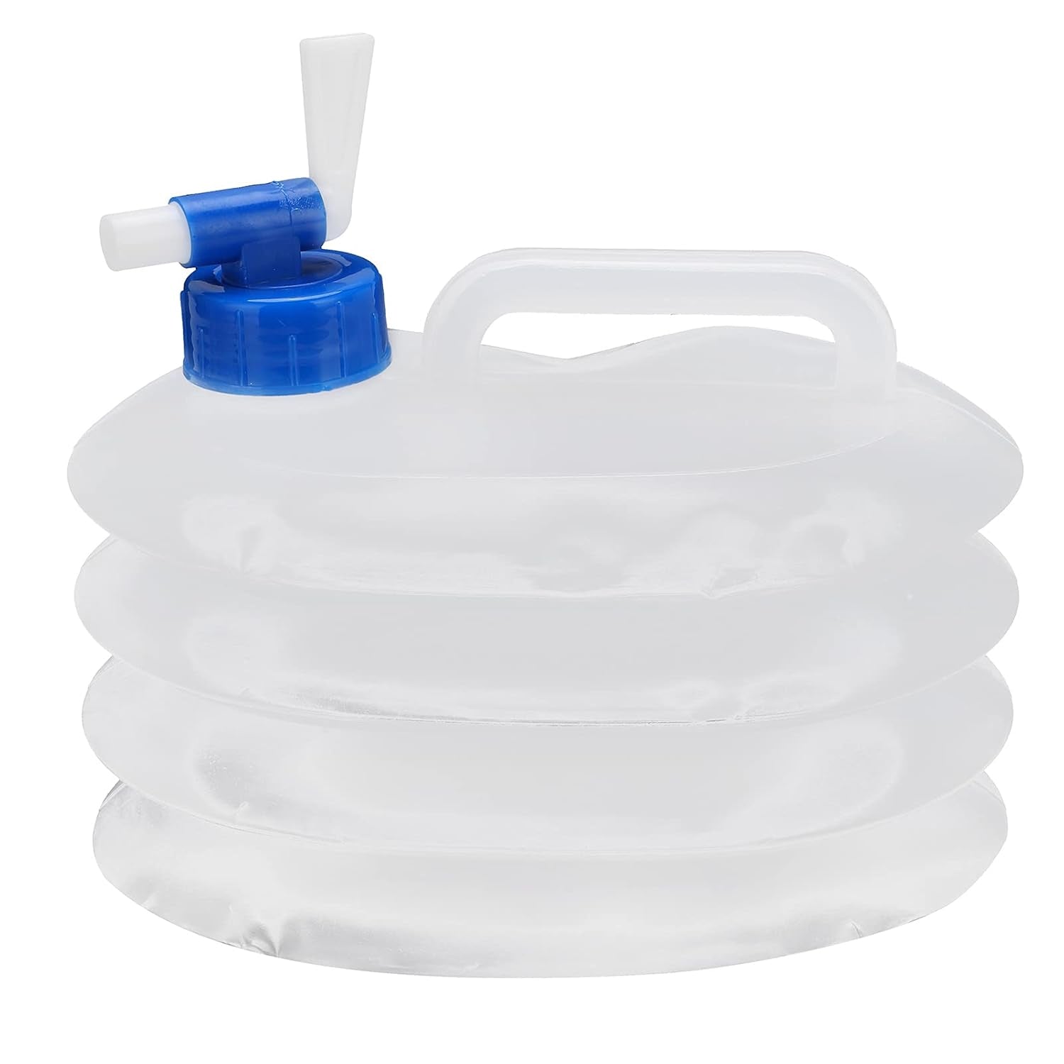10L Collapsible Water Container, transparent, shown full for camping.