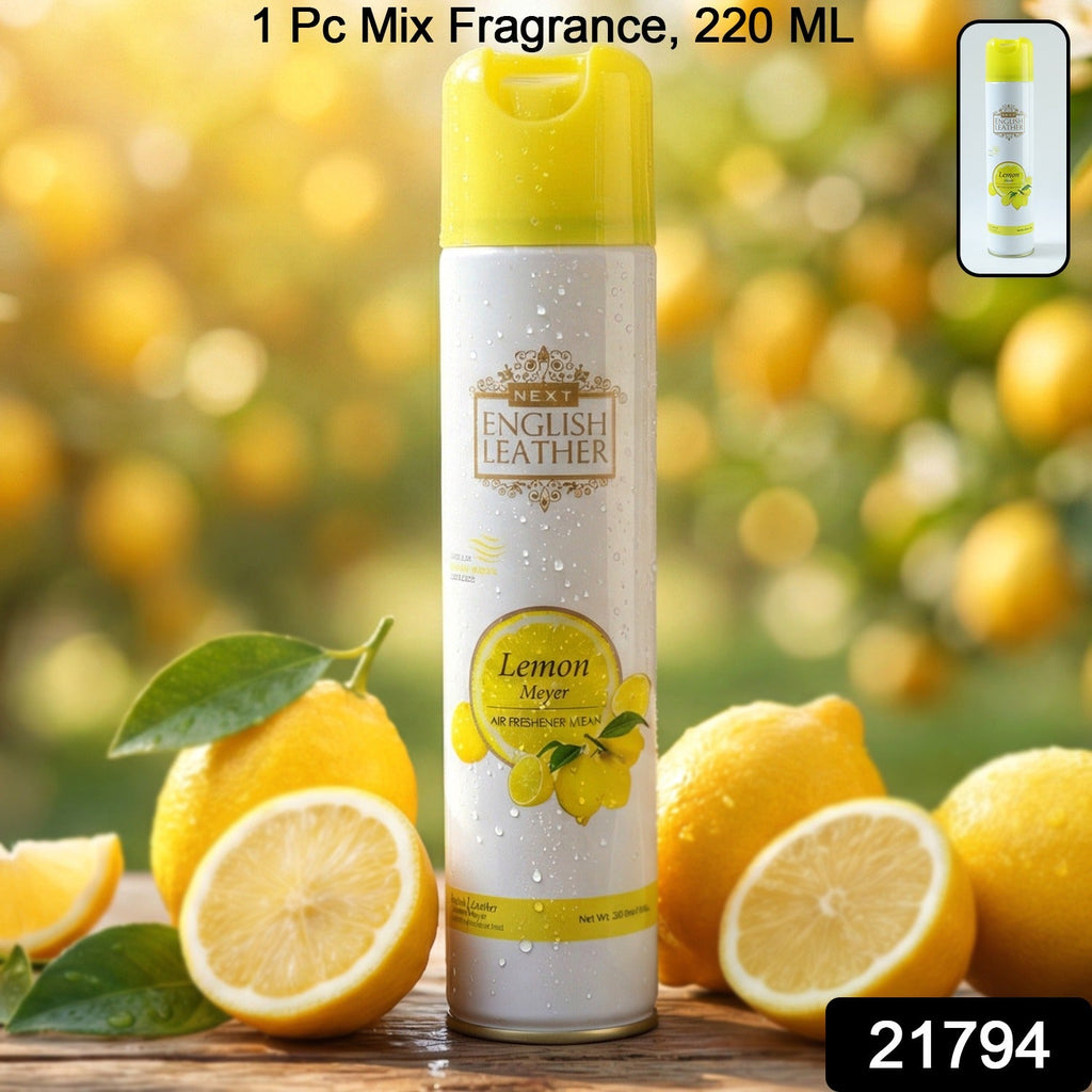Side view of air freshener spray bottle showing label and instructions