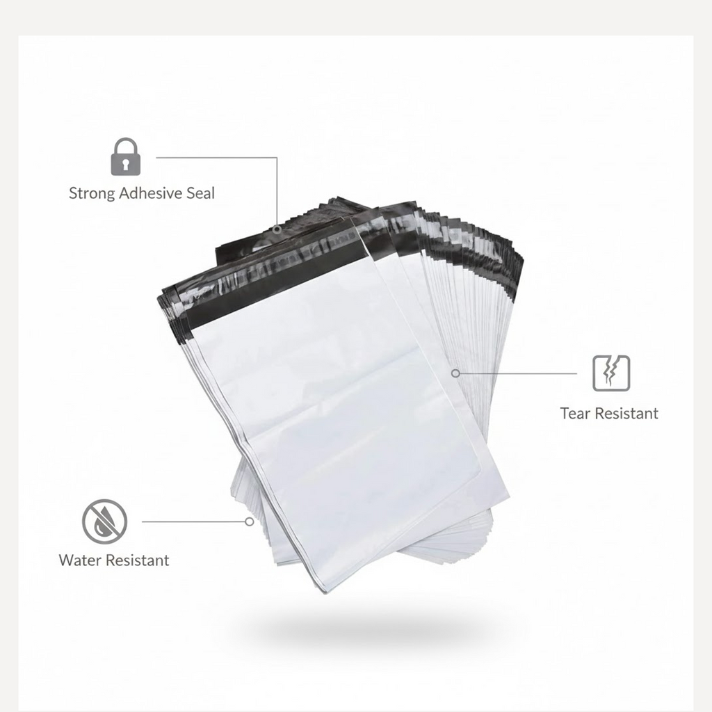 Close-up of the durable, tamper-evident material of the courier bag.